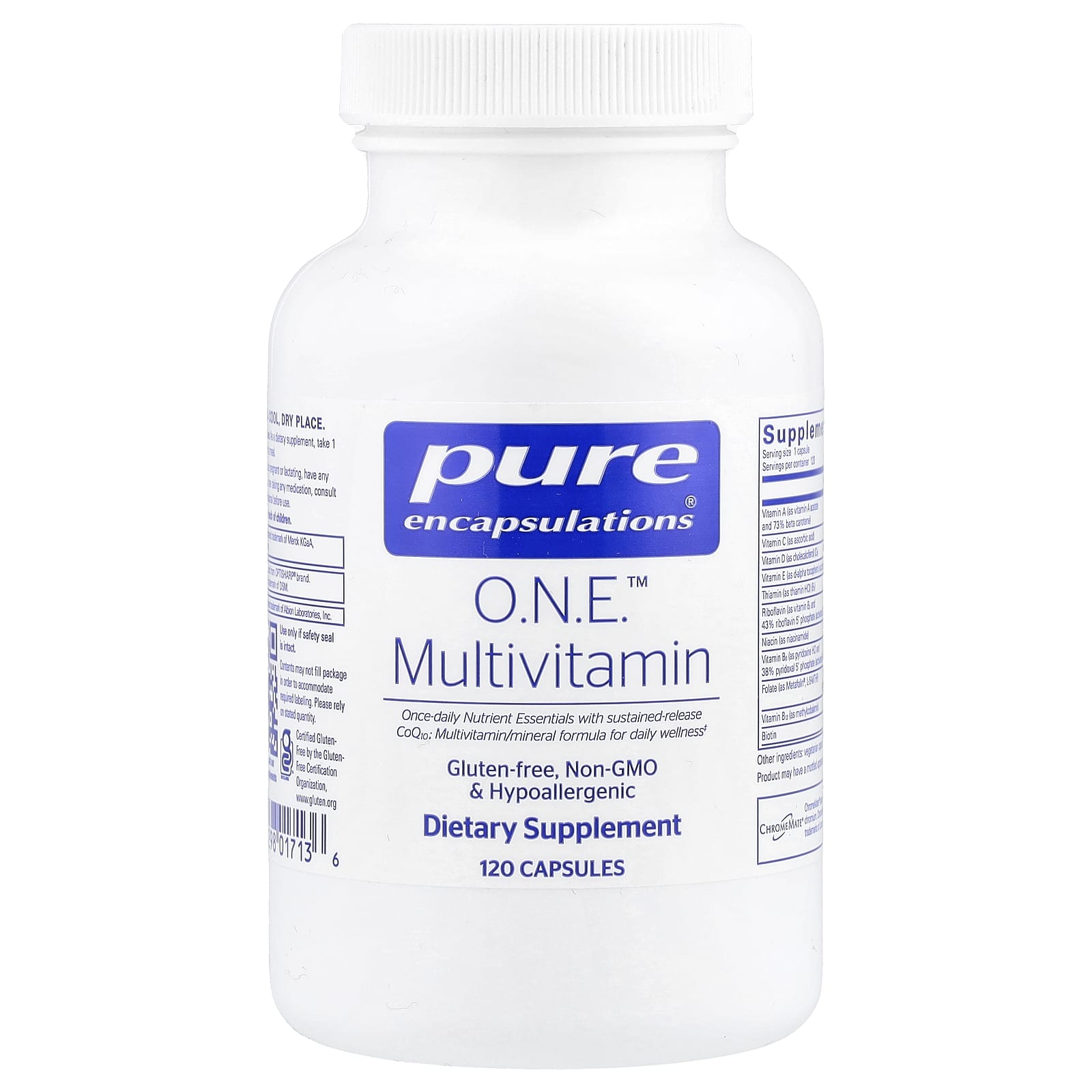 Pure Encapsulations, O.N.E. Multivitamin, 120 Capsules UPC 766298017136 | HiLife Vitamins